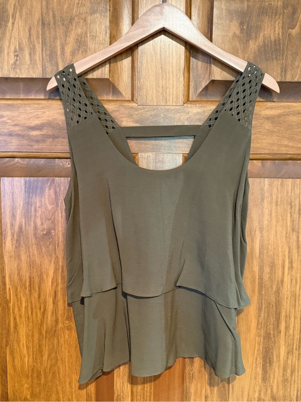 NWT ANTHROPOLOGIE Olive Green Layered Sleeveless TOP with Crochet Straps